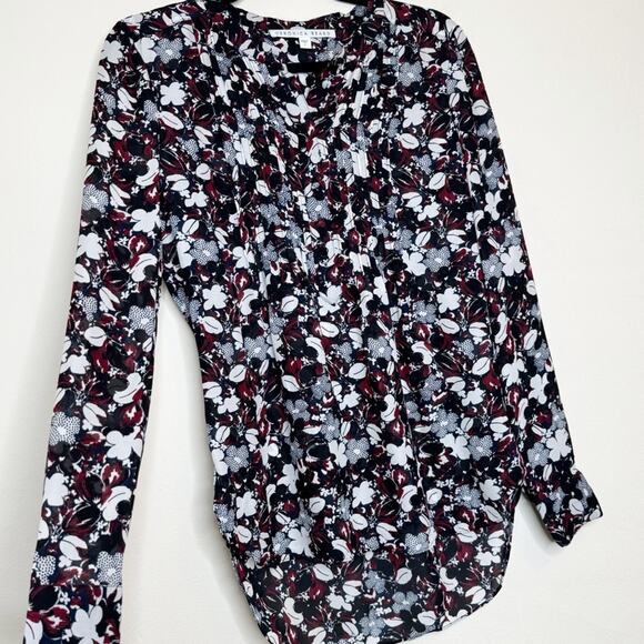 Veronica Beard Goldie Pintuck Tux Floral Silk Blouse In Multicolor Sz 4 Classic - Picture 4 of 13